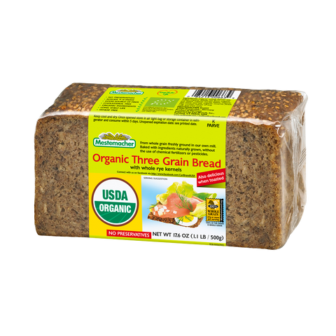Mestemacher Organic Three Grain Bread Sliced 500g