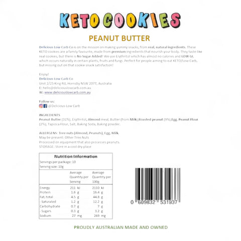 Keto Cookies Low Carb Peanut Butter 100g