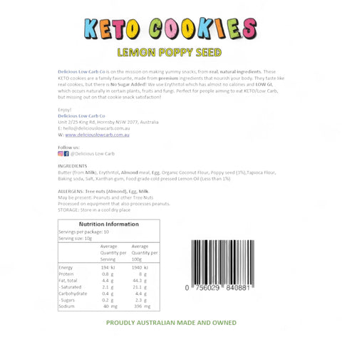 Delicious Low Carb Lemon Poppy Seed Keto Cookies (10 Cookies) 100g
