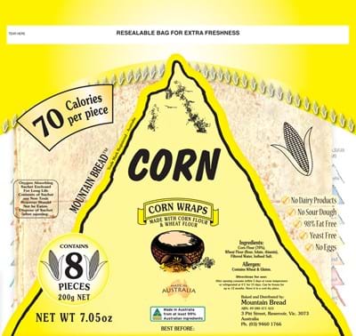 Mountain Bread Corn Wraps (8 Pack) 200g