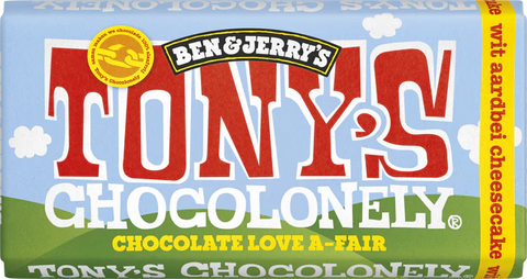 Tony's Ben & Jerrys Chocolonely White Strawberry Cheesecake Cocolate 180g