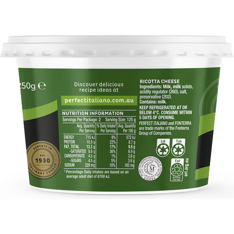 Perfect Italiano Original Ricotta Cheese Tub 250g