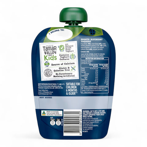 Tamar Valley Dairy Kids Greek Yoghurt Pouch Blueberry 110g