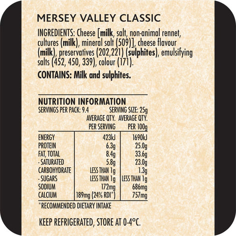 Mersey Valley Classic Cheddar Cheese Block 235g