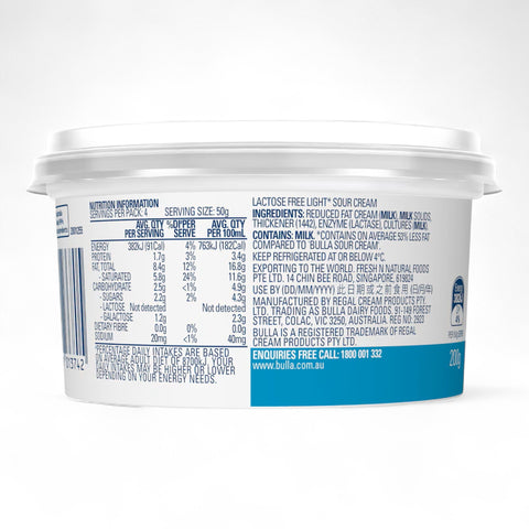 Bulla Sour Cream Light Lactose Free 200g