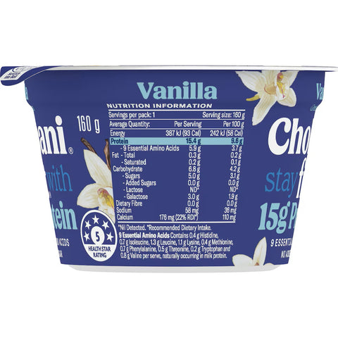 Chobani Fit High Protein Greek Yogurt Pot Vanilla 160g