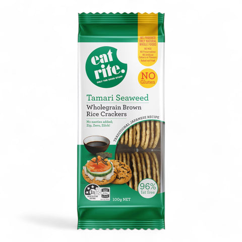 Eatrite Wholegrain Brown Rice Crackers Tamari Seaweed 100g