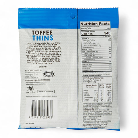 Danny Chocolate Toffee Thins With Peanuts And Sea Salt 140g