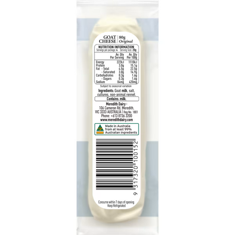 Meredith Dairy Goat's Cheese Chevre Plain 80g