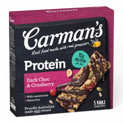 Carman's Gourmet Protein Bars Dark Choc & Cranberry 200g (5 Pack)