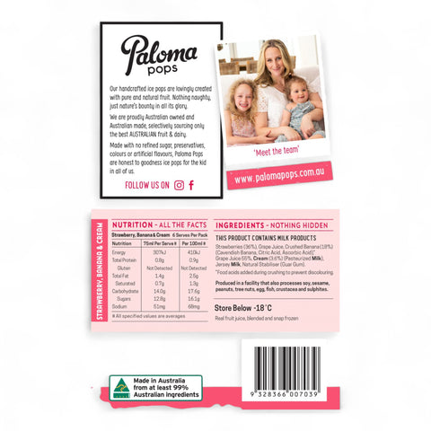 Paloma Pops Strawberry Cream And Whole Fruit Ice Pops (6 Pieces) 450mL