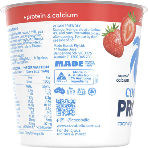 Cocobella Protein Yoghurt Strawberry 160g