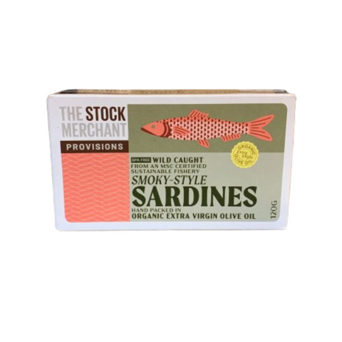 The Stock Merchant Smoky Style Sardines In Organic Extra Virgin Olive Oil 120g