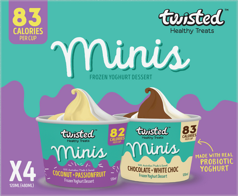 Twisted Healthy Treats Twisted Minis Frozen Yoghurt Coconut & Passionfruit And Chocolate & White Chocolate 120mL