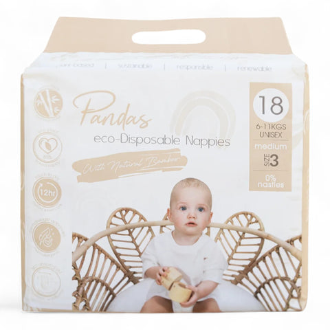 Pandas By Luvme eco-Disposable Nappies Medium Size 3 (18 Pack)