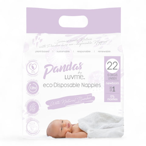 Pandas By Luvme eco-Disposable Nappies Newborn Size 1 (22 Pack)