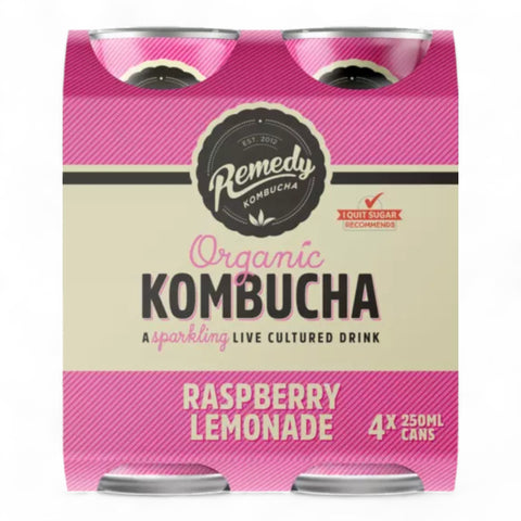 Remedy Raspberry Lemonade Kombucha 250mL (4 Pack)