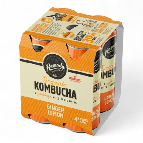 Remedy Lemon Ginger Kombucha 250mL (4 Pack)