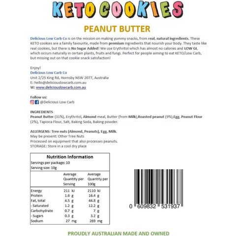 Keto Cookies Low Carb Peanut Butter 100g
