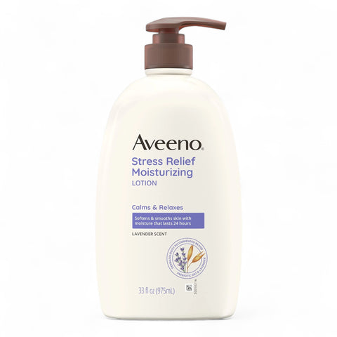 Aveeno Stress Relief Moisturising Non-Greasy Lavender Scented Body Lotion 24-Hour Hydration Normal Dry Sensitive Skin 354mL