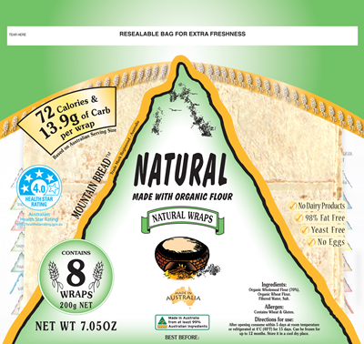 Mountain Bread Natural Wraps (8 Pack) 200g