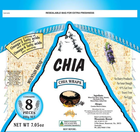 Mountain Bread Chia Wraps (8 Pack) 200g