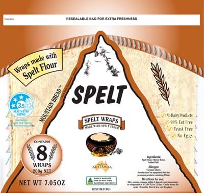 Mountain Bread Spelt Wraps (8 Pack) 200g