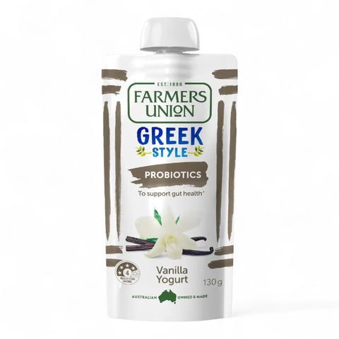 Farmers Union Greek Style Yogurt Pouch Real Vanilla Bean 130g