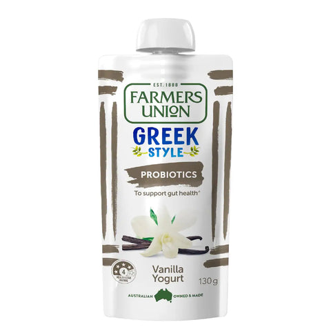 Farmers Union Greek Style Yogurt Pouch Real Vanilla Bean 130g