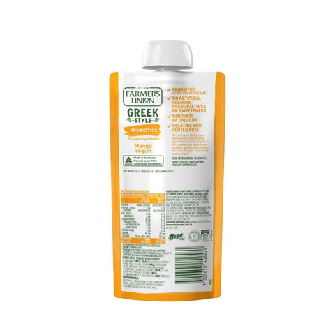 Farmers Union Greek Style Yogurt Pouch Mango With Probiotics 130g
