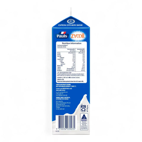 Pauls Zymil Lactose Free Full Cream Milk 1L