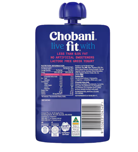Chobani Raspberry Greek Yogurt Pouch 140g