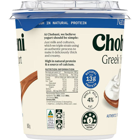 Chobani Greek Yogurt Natural Whole Milk 907g