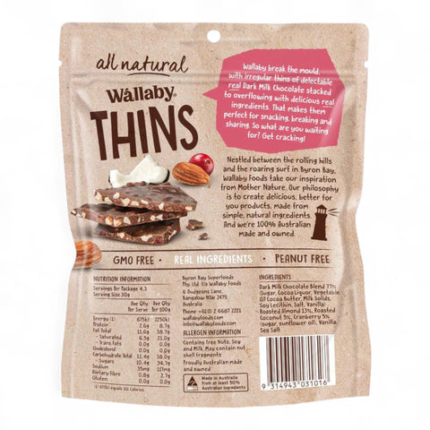 Wallaby Dark Chocolate Almond Choc Cranberry 130g