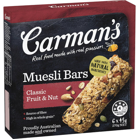 Carman's Classic Fruit & Nut Muesli Bars 270g (6 Pack)
