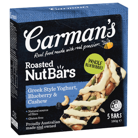 Carman's Roasted Nut Bars Greek Style Yoghurt Blueberry 160g (5 Pack)