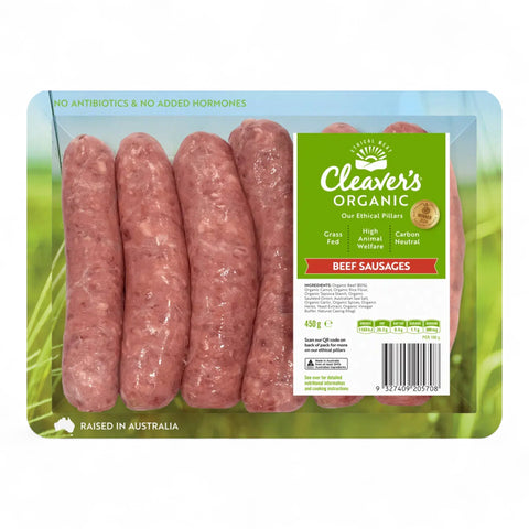 Cleaver's Organic Beef Sausages 450g