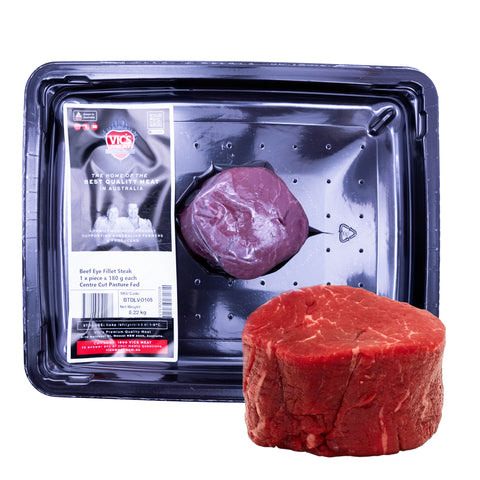 Vic's Meat Beef Eye Fillet Steak Centre Cut Pasture Fed 1 x piece 180g