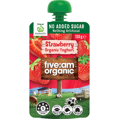 Five:Am Organic Strawberry Sundae Yoghurt Pouch 120g