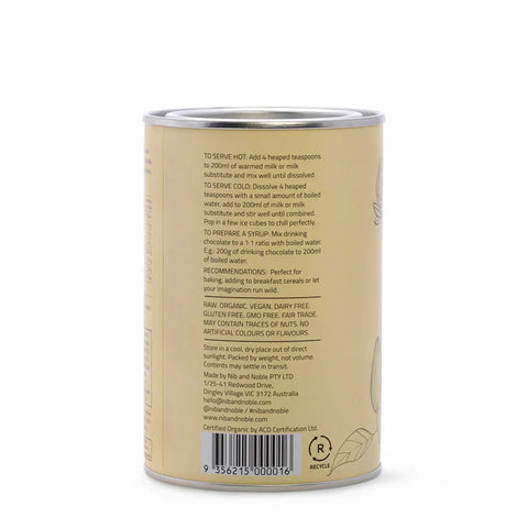 Nib + Noble Organic Drinking Chocolate Pack Sugar Free 200gm