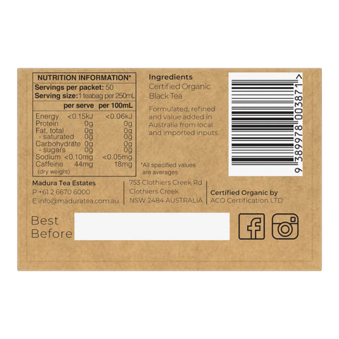 Madura Organic English Breakfast 50 Tea Bags 100g