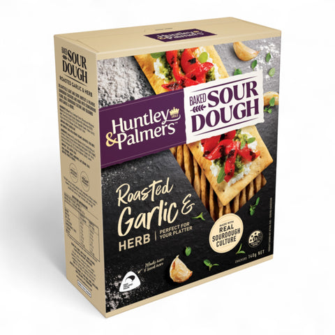 Huntley & Palmers Crackers Baked Sour Dough Roasted Garlic Herb 140g