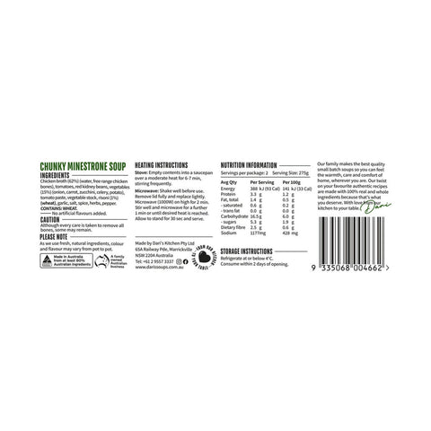 Dari's Soup Chunky Minestrone 550g Default Title