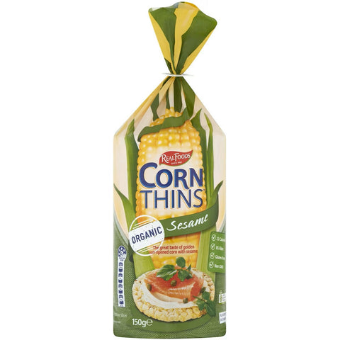 Real Foods Corn Thins Organic Sesame Crispbread Slices 150g Default Title